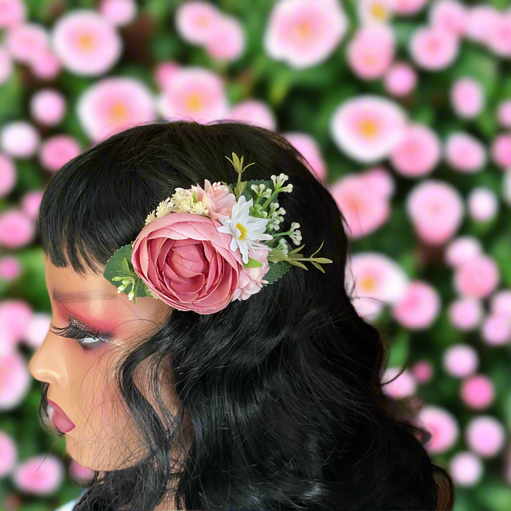 ELLA - vintage inspired hair flower cluster - pink & white