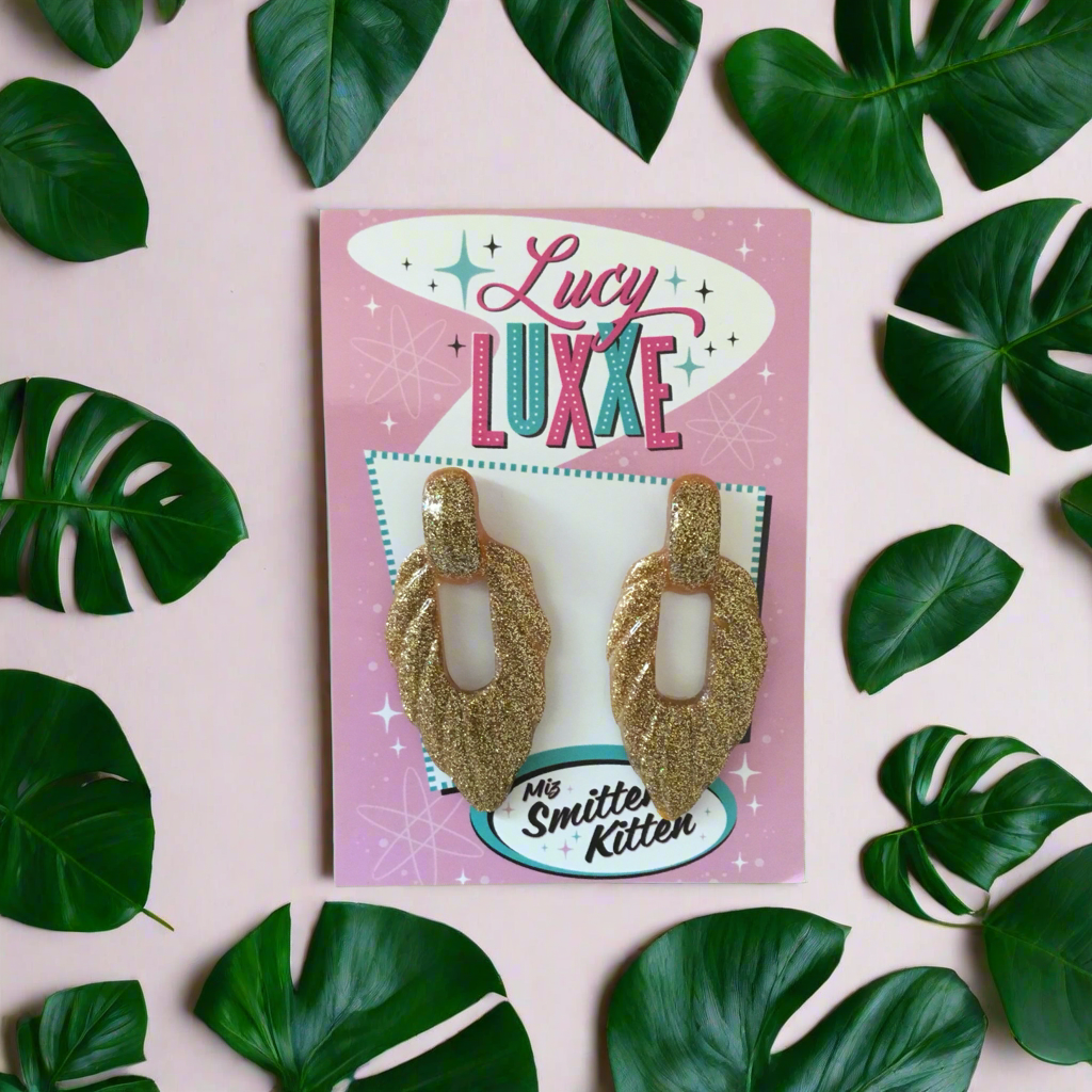 NALANI - tiki lounge earrings - Gold glitter