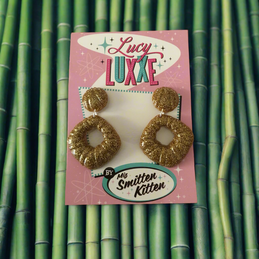 DOROTHY - bamboo style hoop earrings - gold glitter