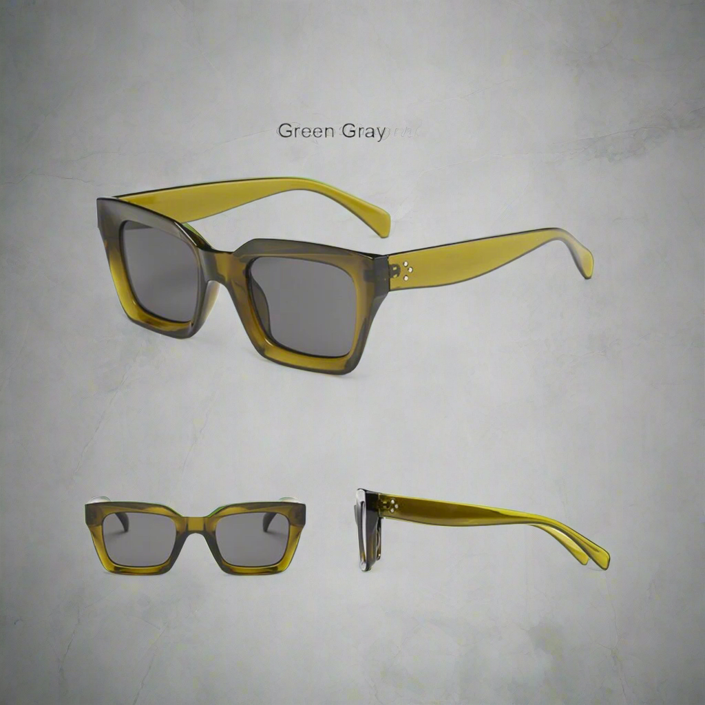 Retro square frame sunglasses - GREEN