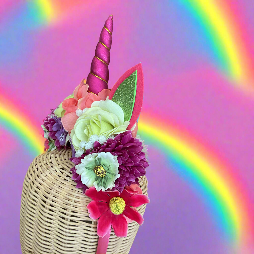 MAGICAL UNICORN 🦄 - flower crown handmade - FUCHSIA HORN