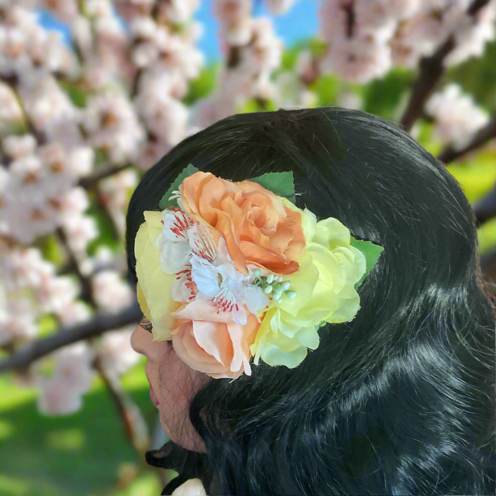 ELOISE - hair flower cluster - lemon & peach