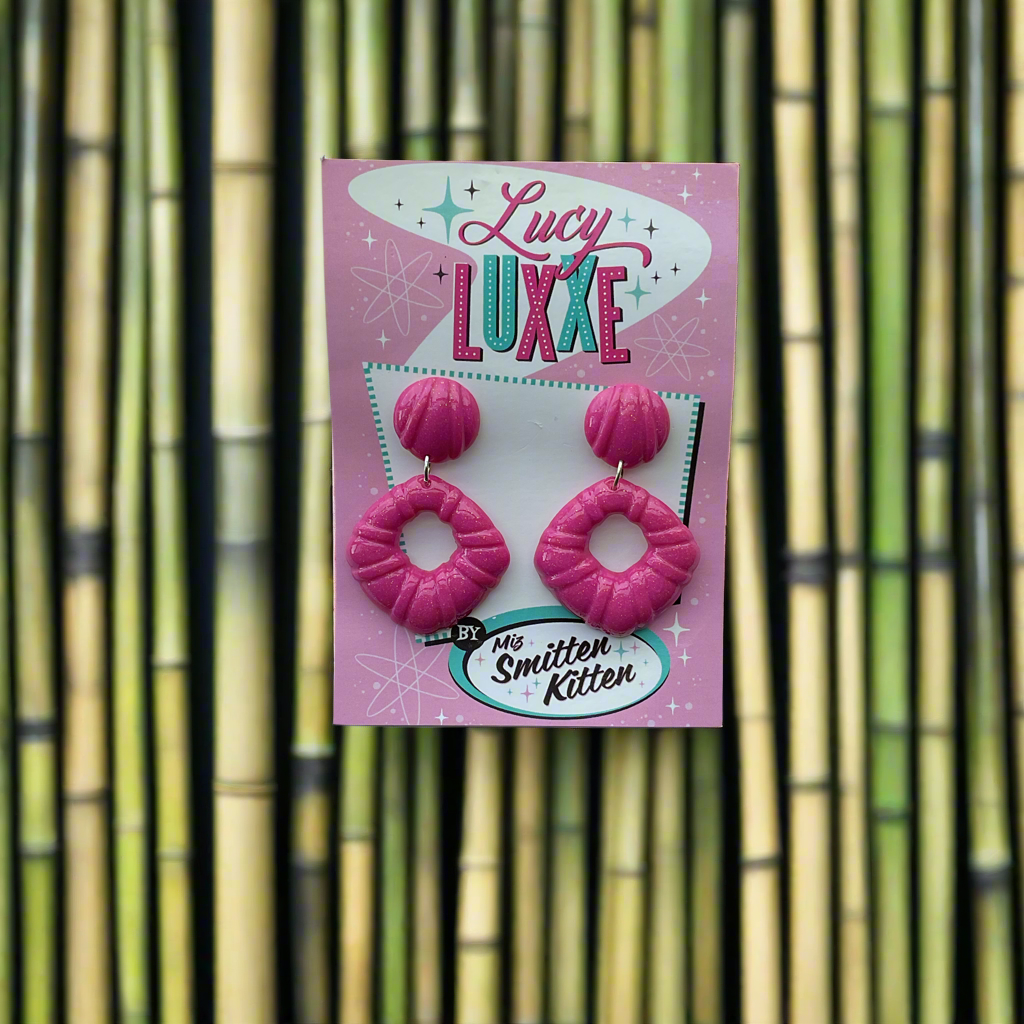 DOROTHY - bamboo style hoop earrings - hot pink