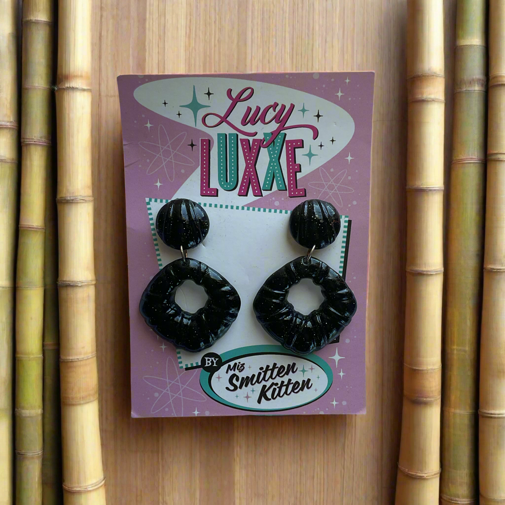 DOROTHY - bamboo style hoop earrings - black