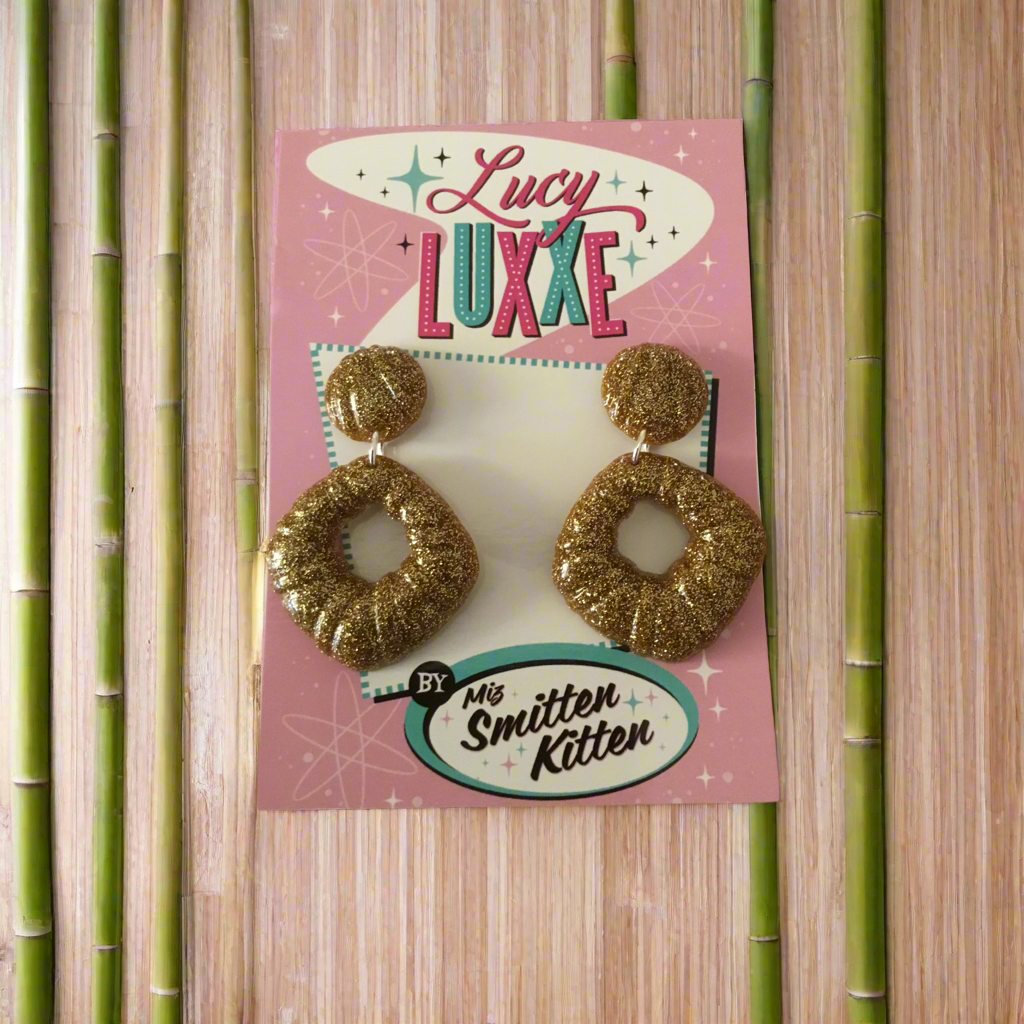 DOROTHY - bamboo style hoop earrings - gold glitter