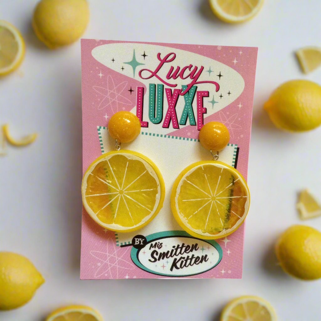 TUTTI FRUITTI - Lemon fruit slice earrings with resin dome
