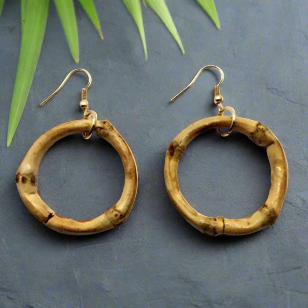Bamboo hoop earrings - natural