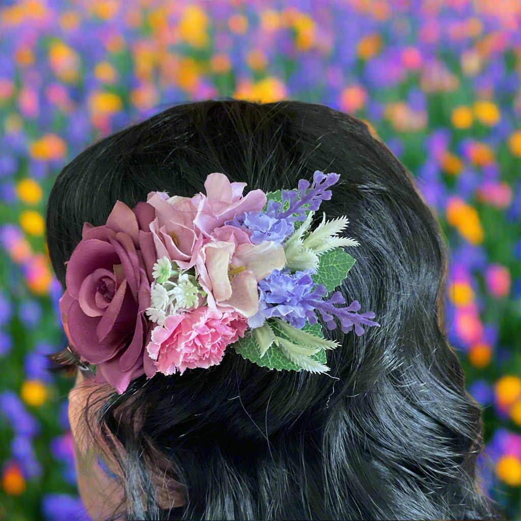 KELLY - hair flower cluster - purple & pink