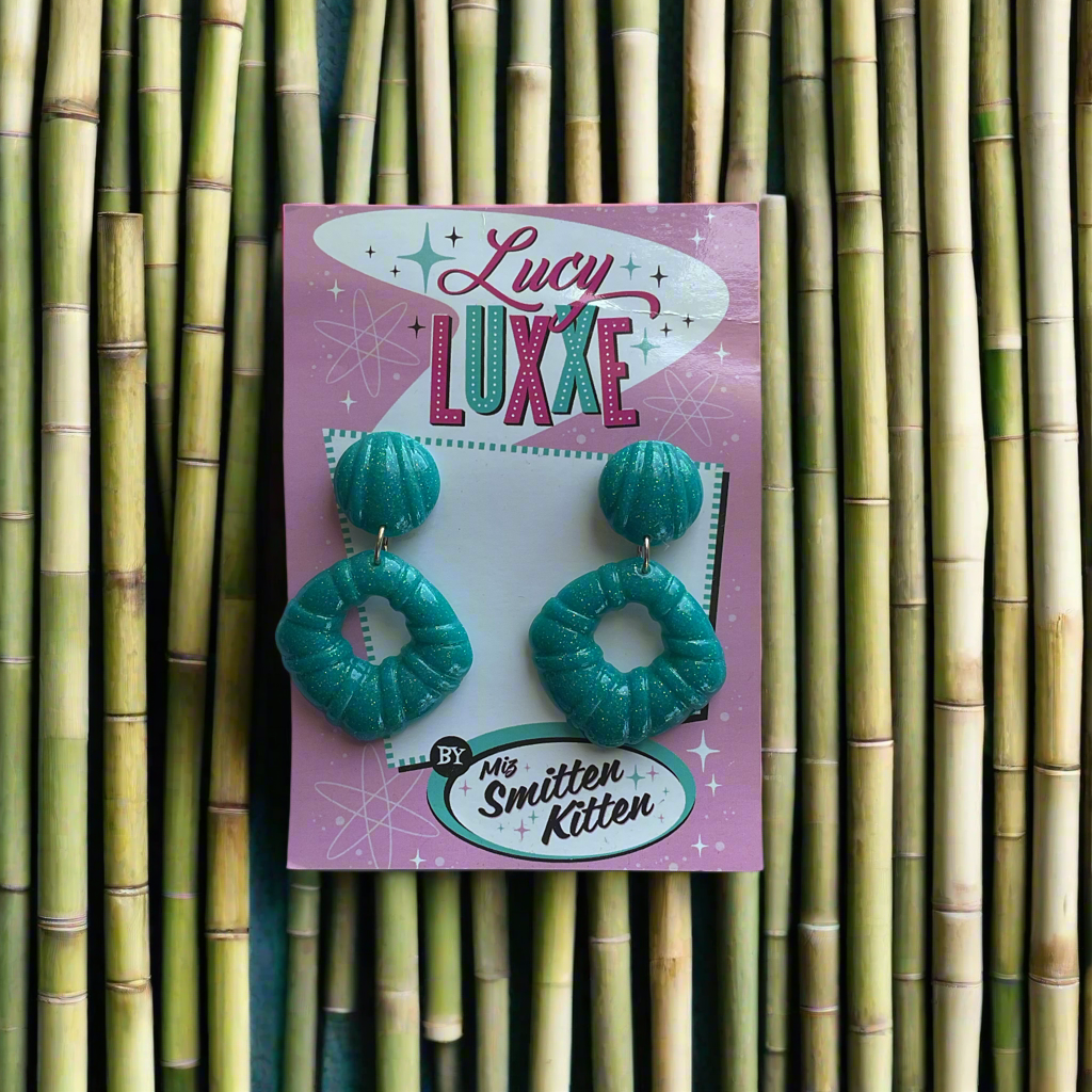 DOROTHY - bamboo style hoop earrings - teal