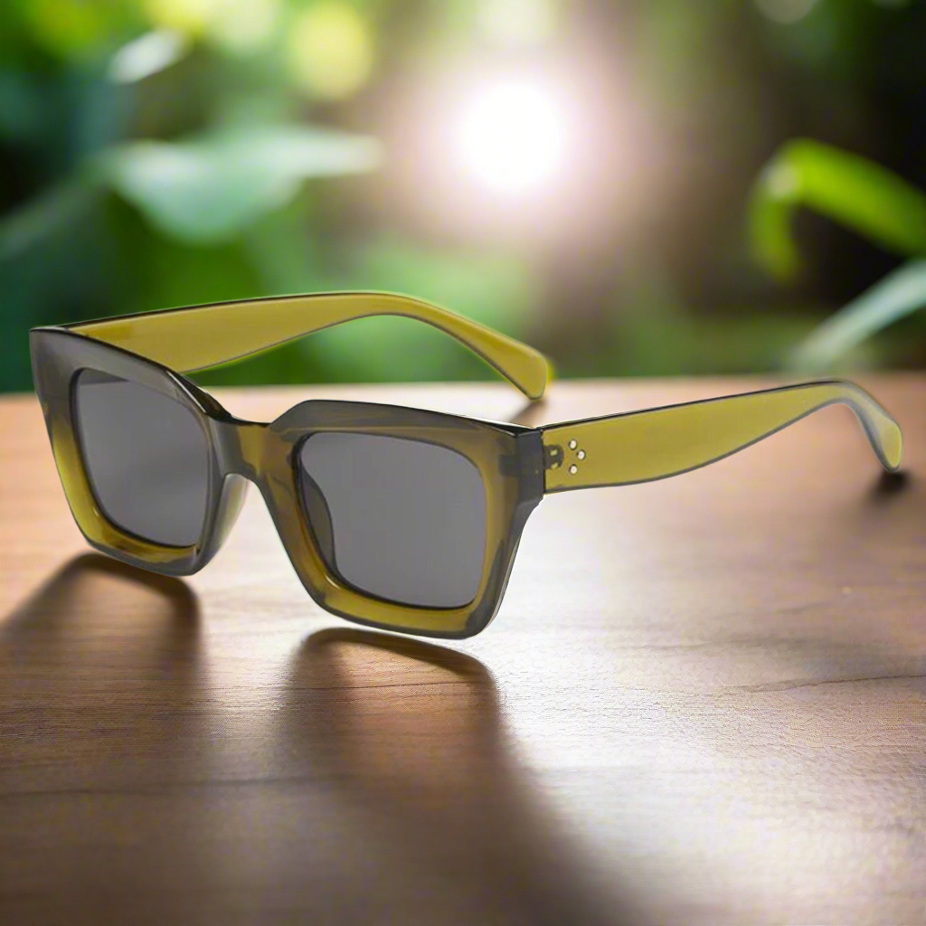 Retro square frame sunglasses - GREEN