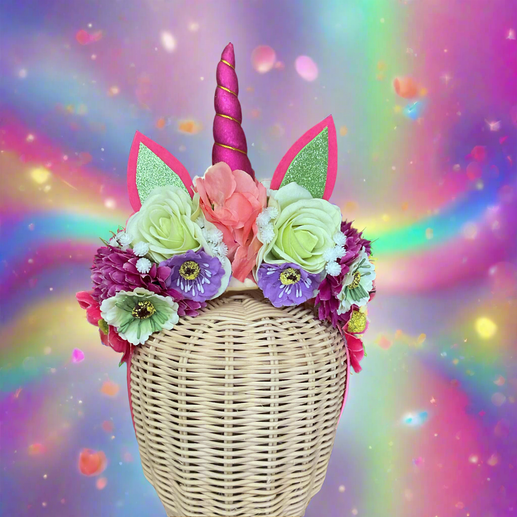 MAGICAL UNICORN 🦄 - flower crown handmade - FUCHSIA HORN