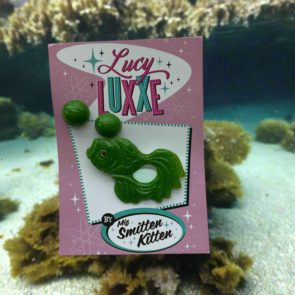KOI SET - earrings and brooch - Lime Green