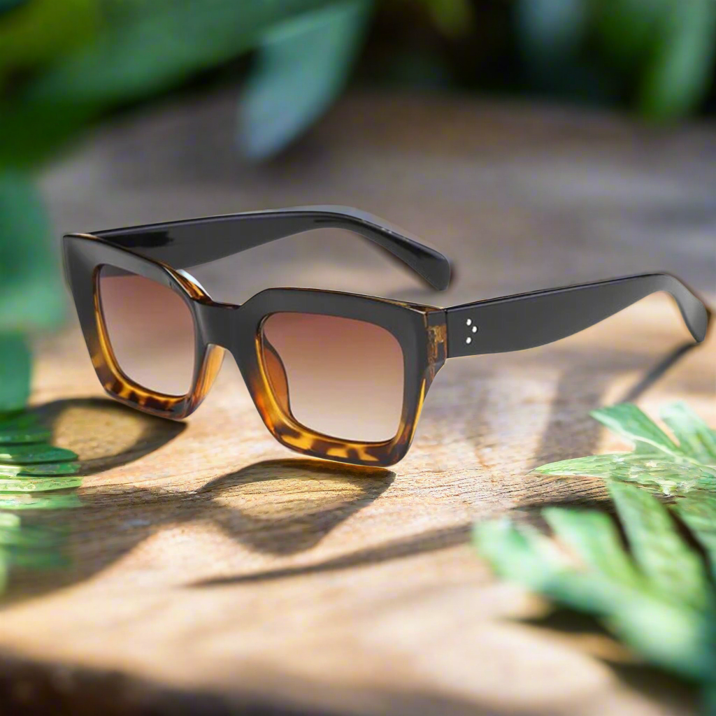 Retro square frame sunglasses - BLACK LEOPARD