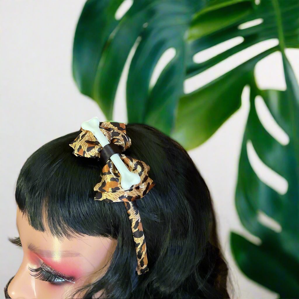 MEOWWW - Leopard Bow & Bone headband