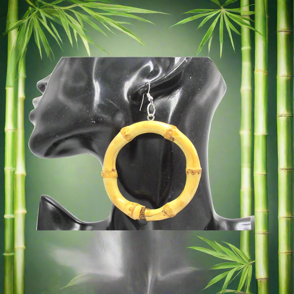 BIG bamboo hoops - tiki inspired - natural