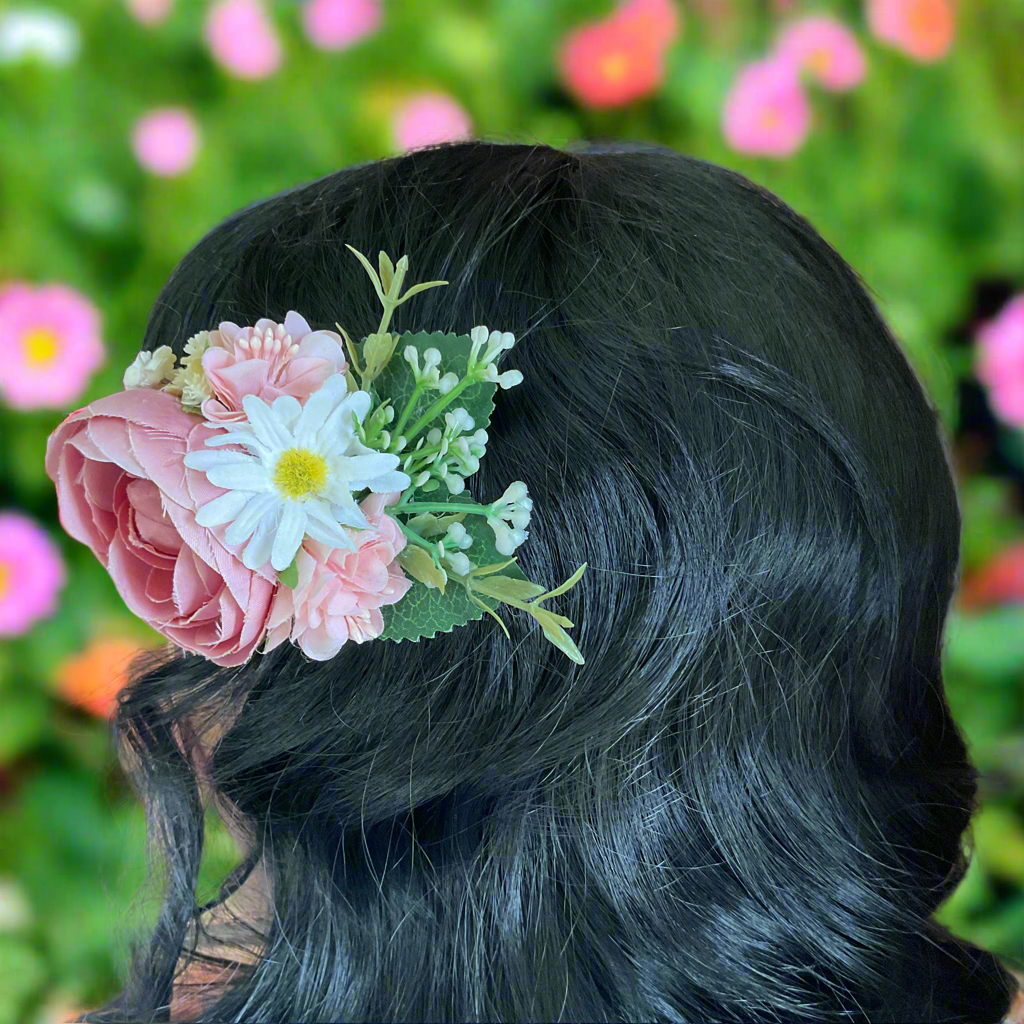 ELLA - vintage inspired hair flower cluster - pink & white