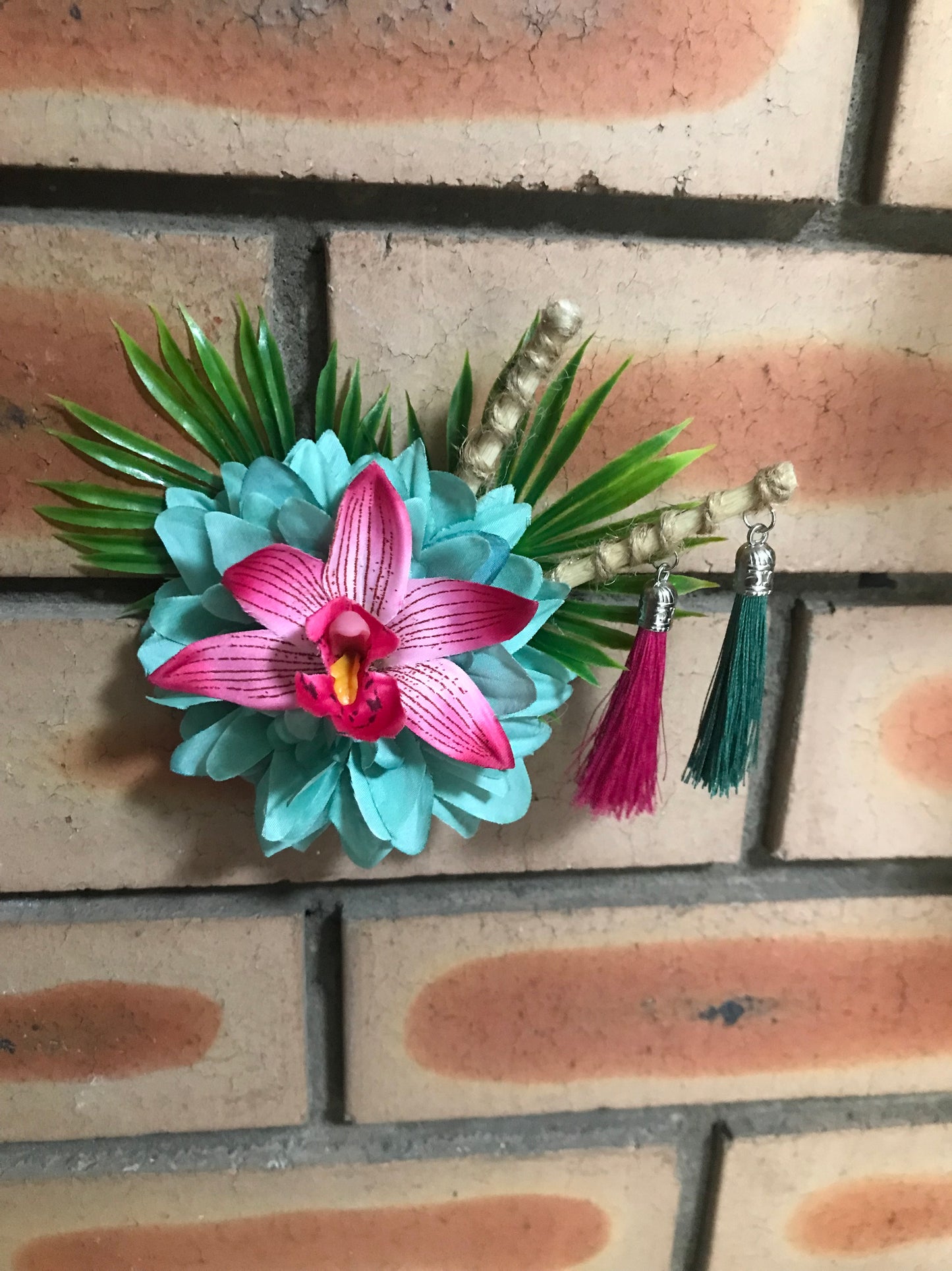 ALANI - tropical hair flower - teal & pink