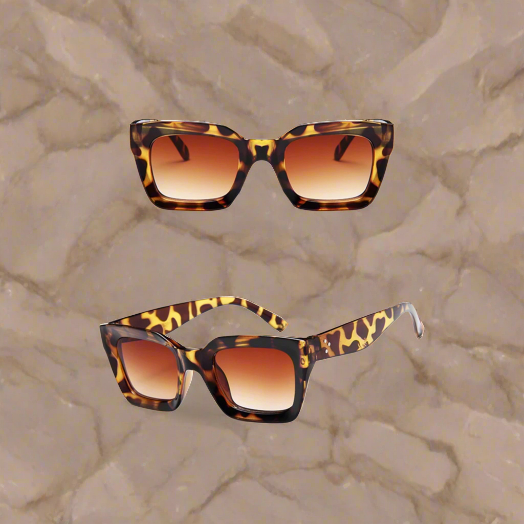 Retro square frame sunglasses - LEOPARD TEA