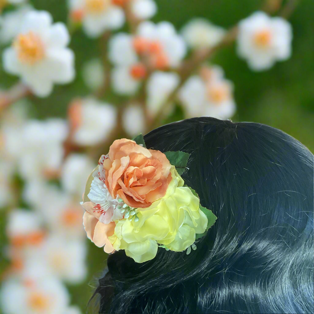 ELOISE - hair flower cluster - lemon & peach