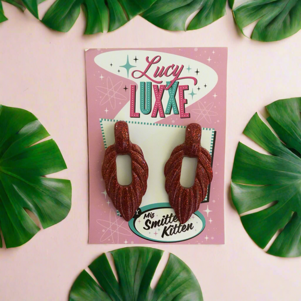 NALANI - tiki lounge earrings - Red glitter