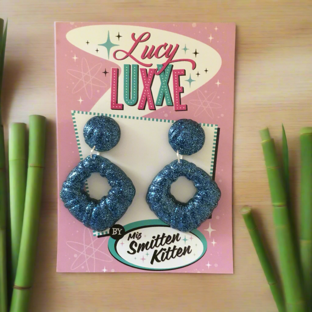 DOROTHY - bamboo style hoop earrings - blue glitter
