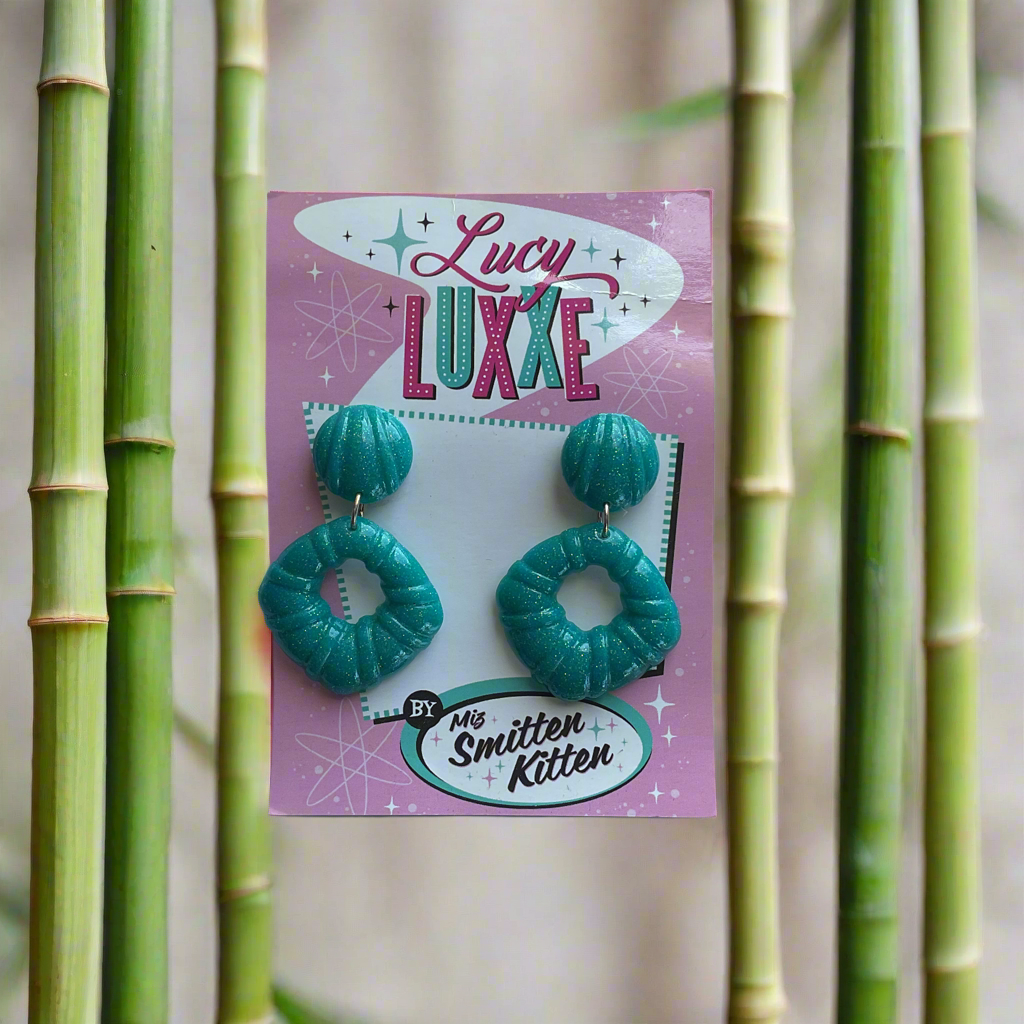 DOROTHY - bamboo style hoop earrings - teal