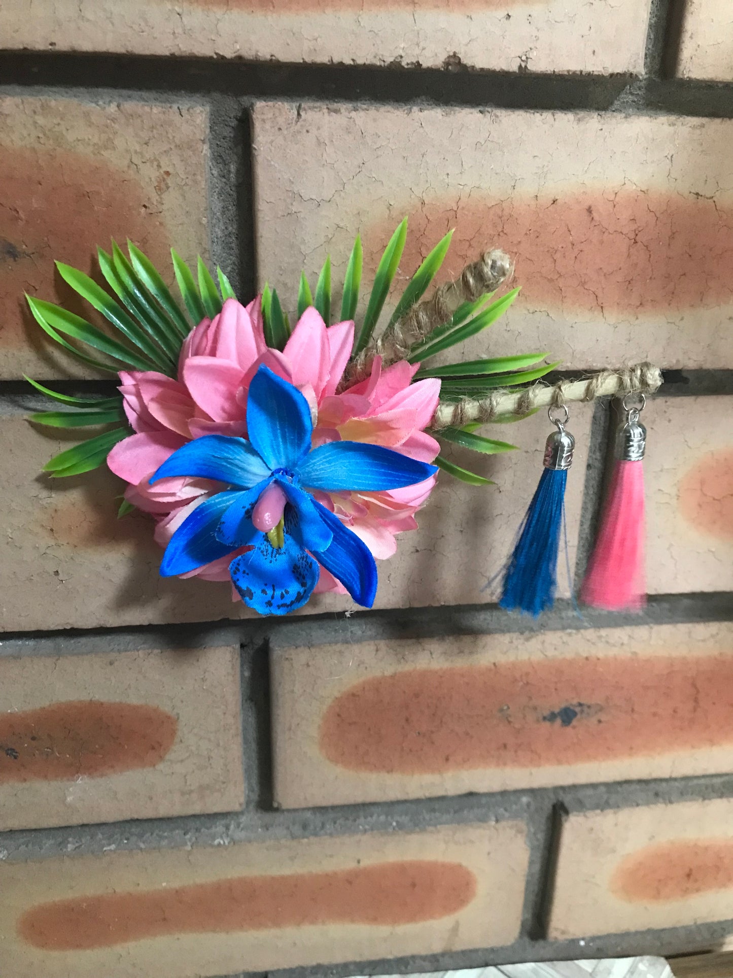 ALANI - tropical hair flower - pink & blue