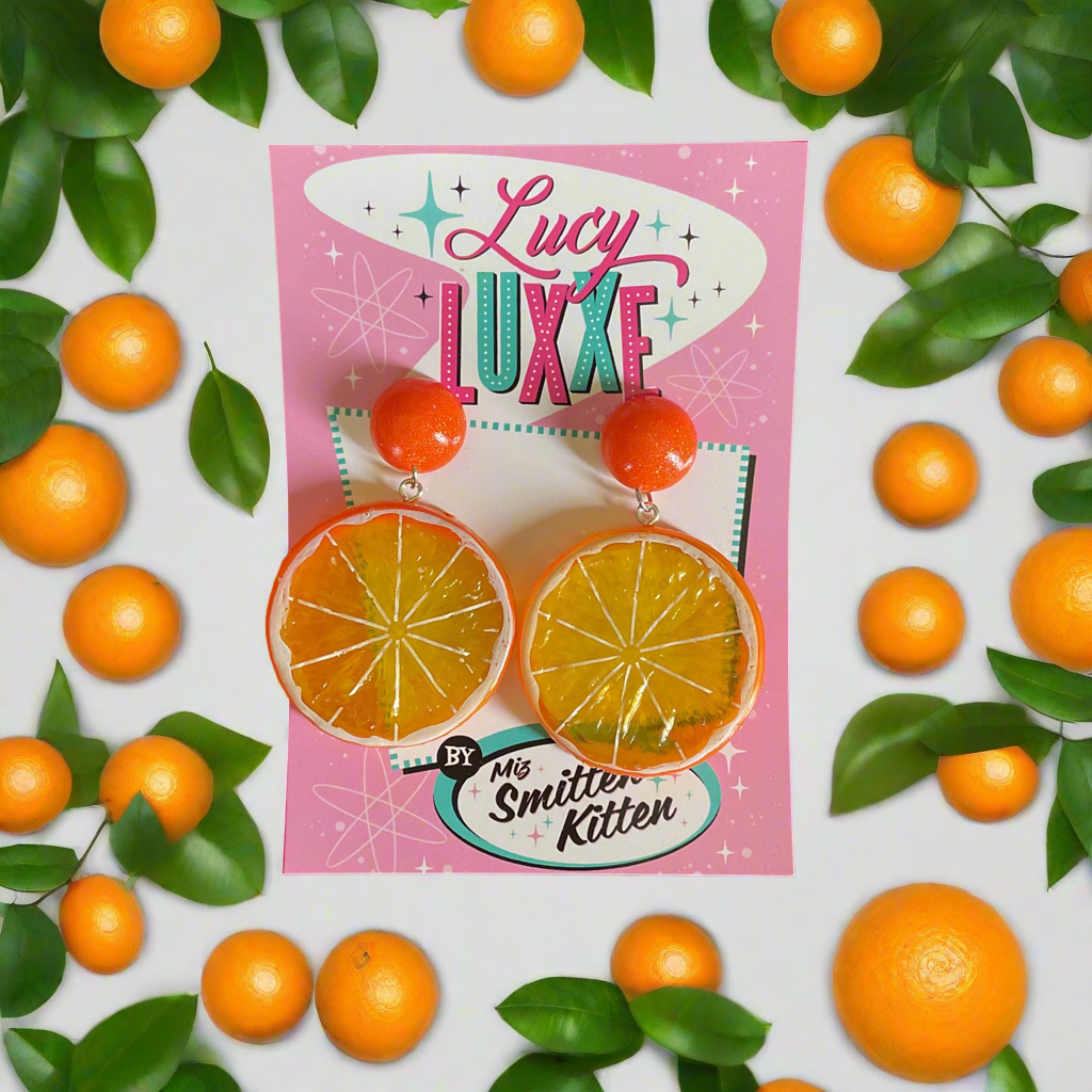 TUTTI FRUITTI - Orange fruit slice earrings with resin dome