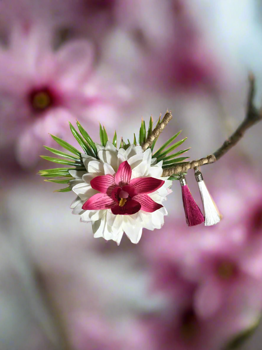 ALANI - tropical hair flower - white & pink