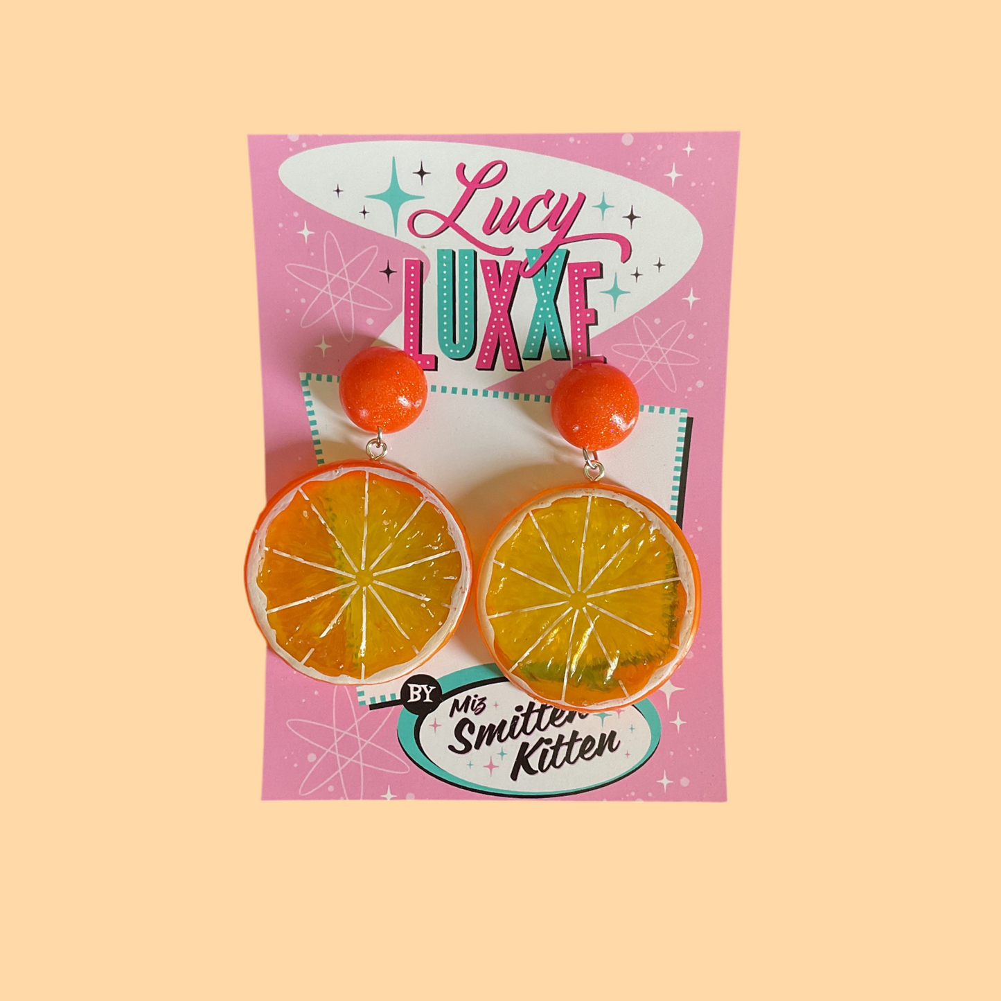 TUTTI FRUITTI - Orange fruit slice earrings with resin dome