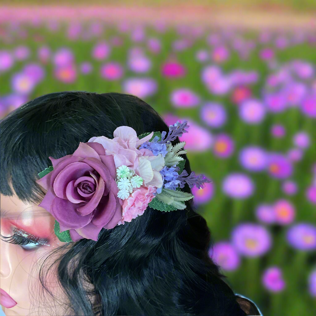 KELLY - hair flower cluster - purple & pink