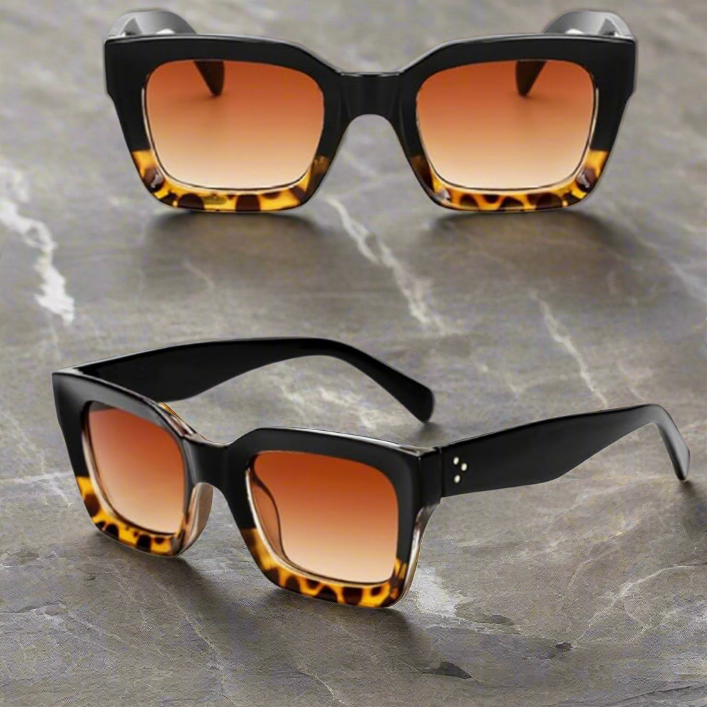 Retro square frame sunglasses - BLACK LEOPARD