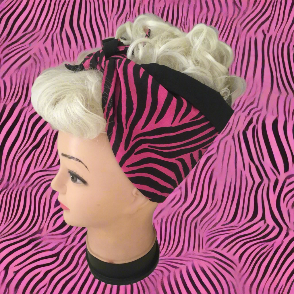 HOT PINK ZEBRA - vintage inspired do-rag