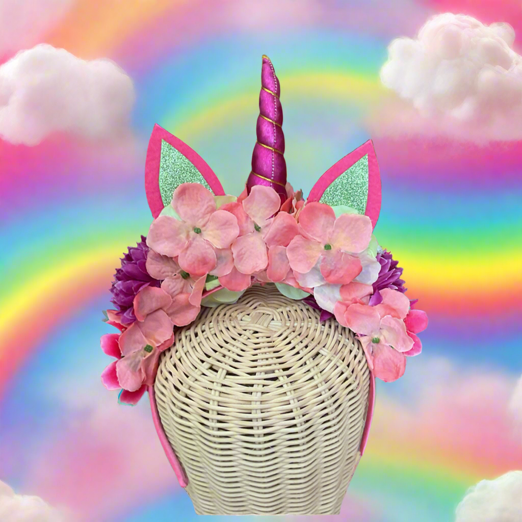 MAGICAL UNICORN 🦄 - flower crown handmade - FUCHSIA HORN