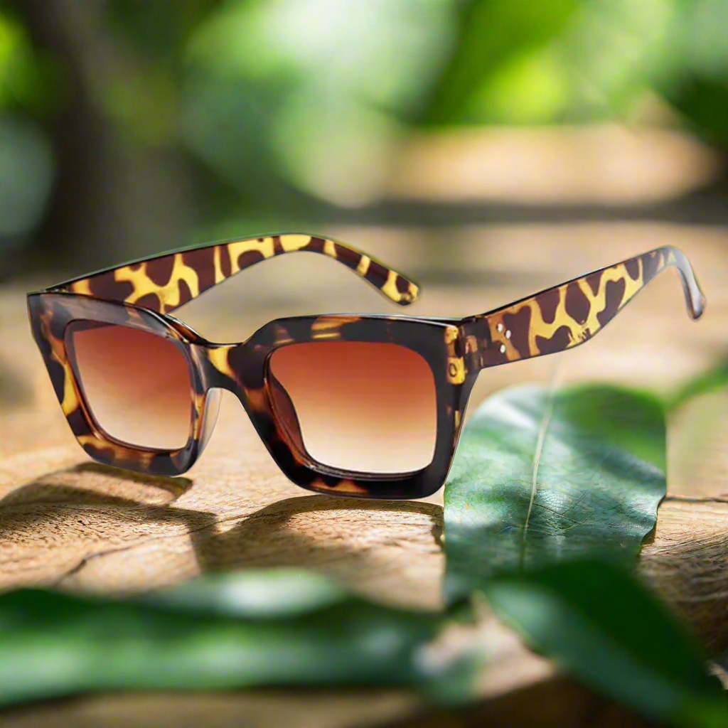 Retro square frame sunglasses - LEOPARD TEA