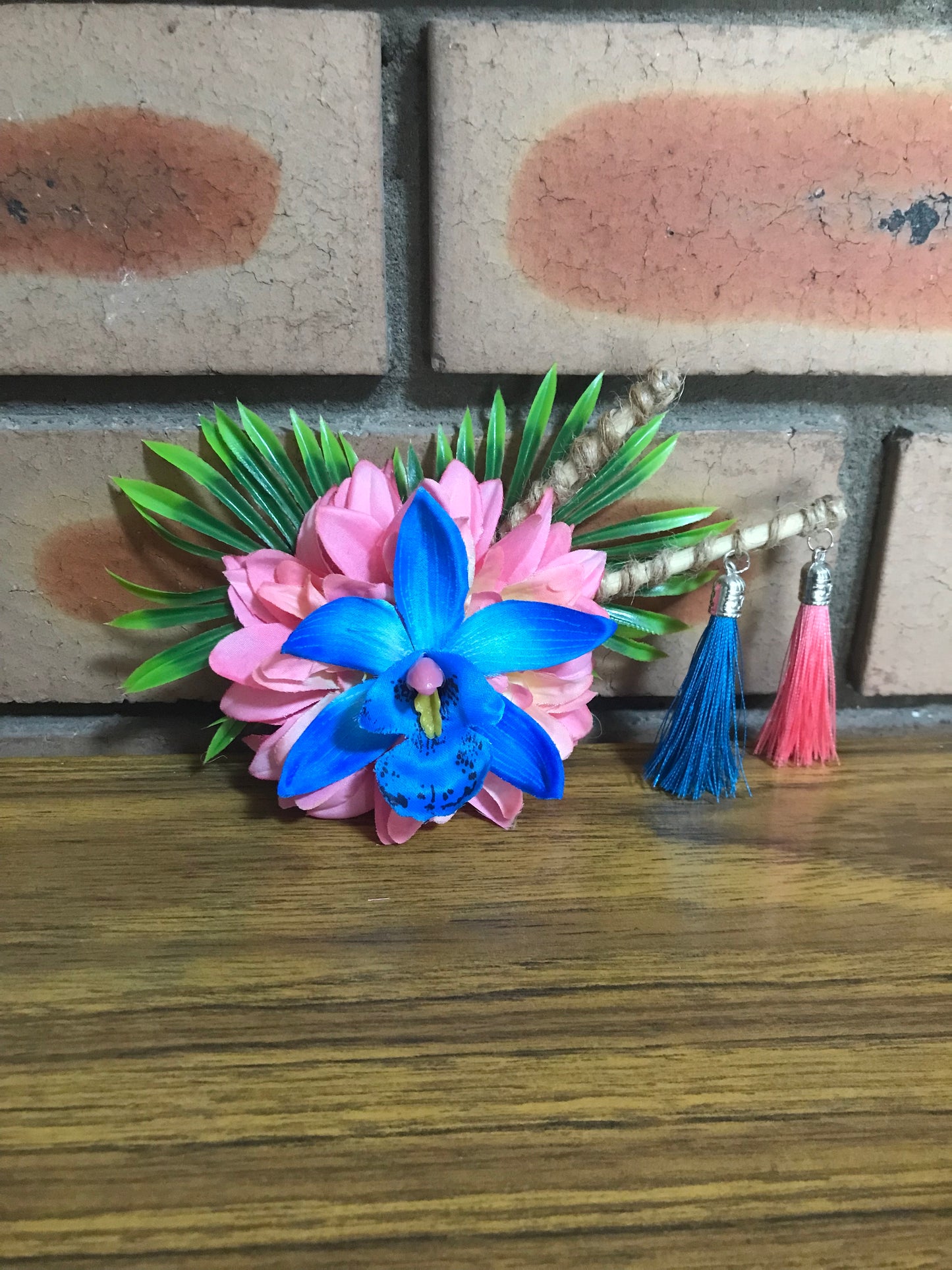 ALANI - tropical hair flower - pink & blue