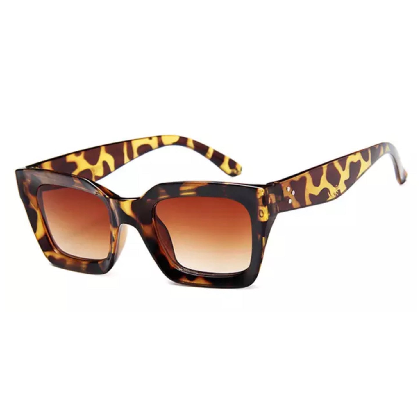 Retro square frame sunglasses - LEOPARD TEA