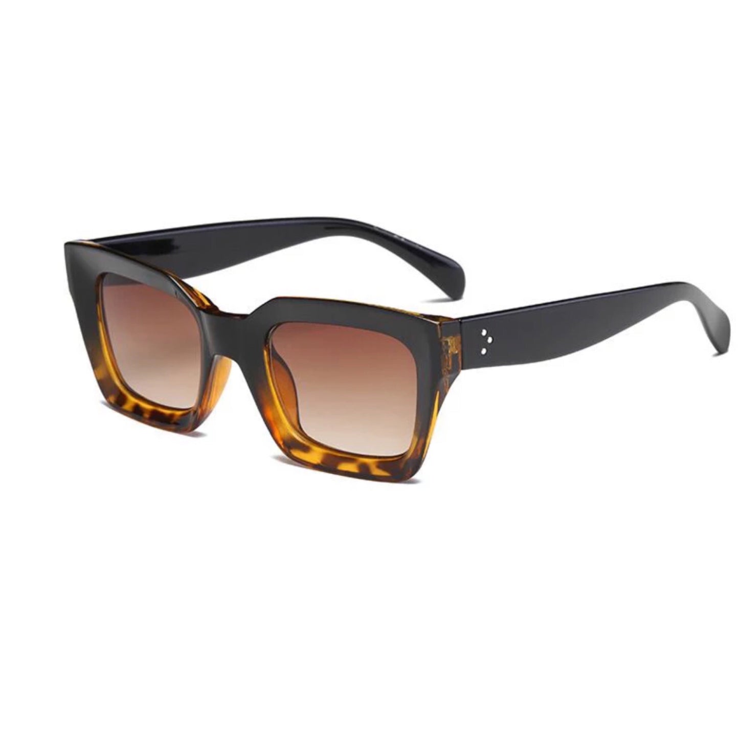 Retro square frame sunglasses - BLACK LEOPARD