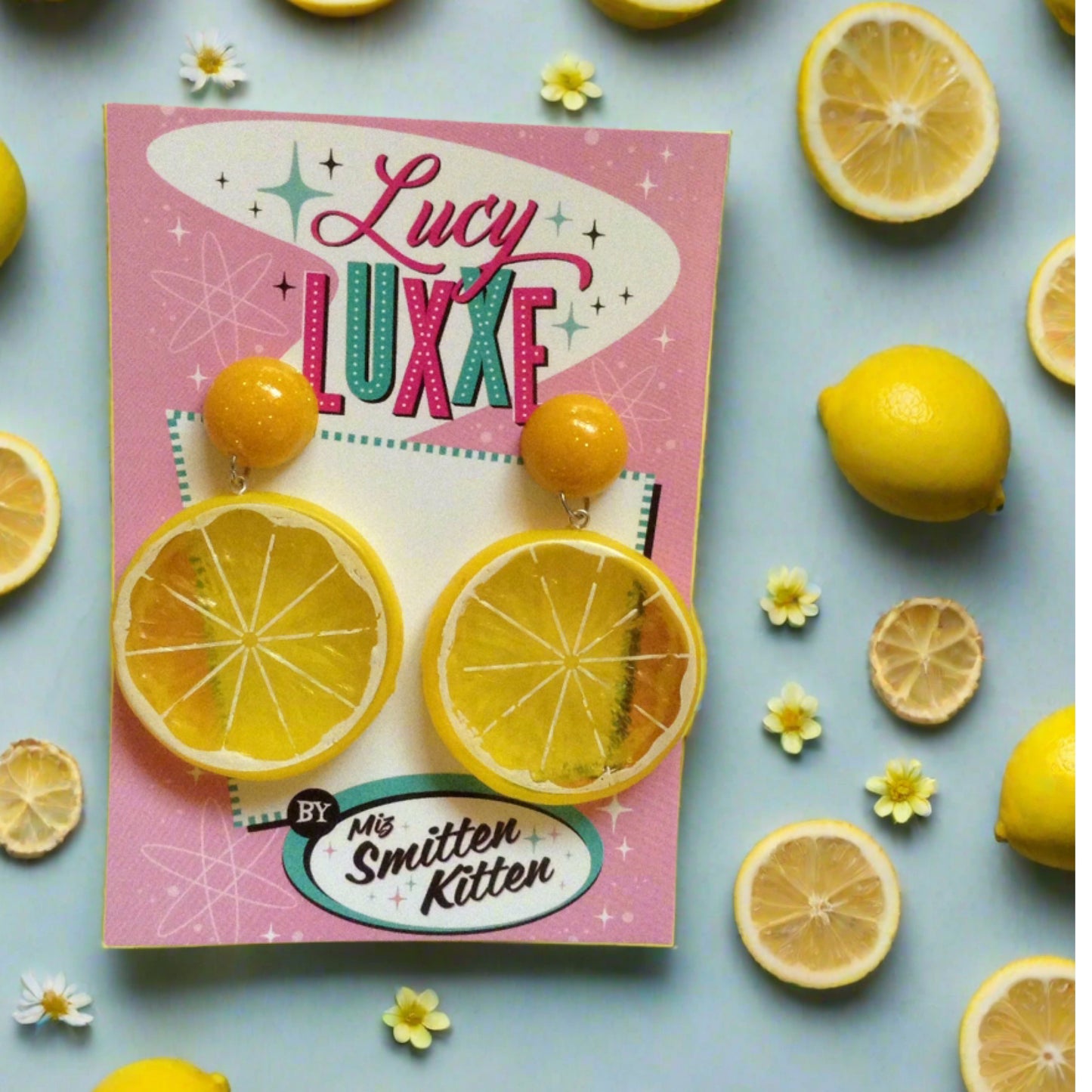 TUTTI FRUITTI - Lemon fruit slice earrings with resin dome