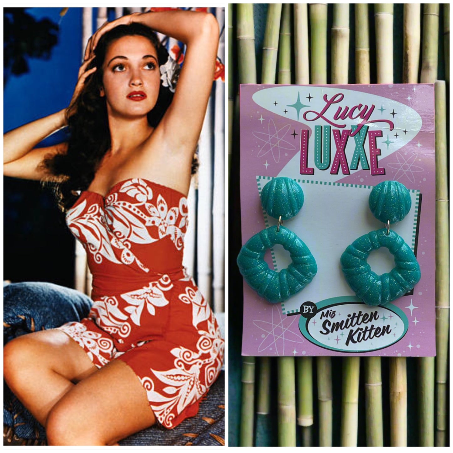 DOROTHY - bamboo style hoop earrings - teal
