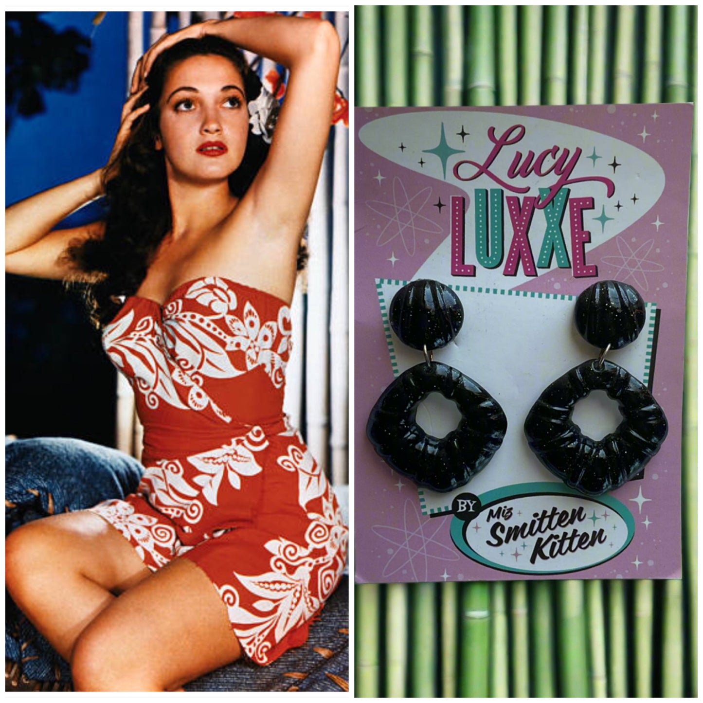 DOROTHY - bamboo style hoop earrings - black