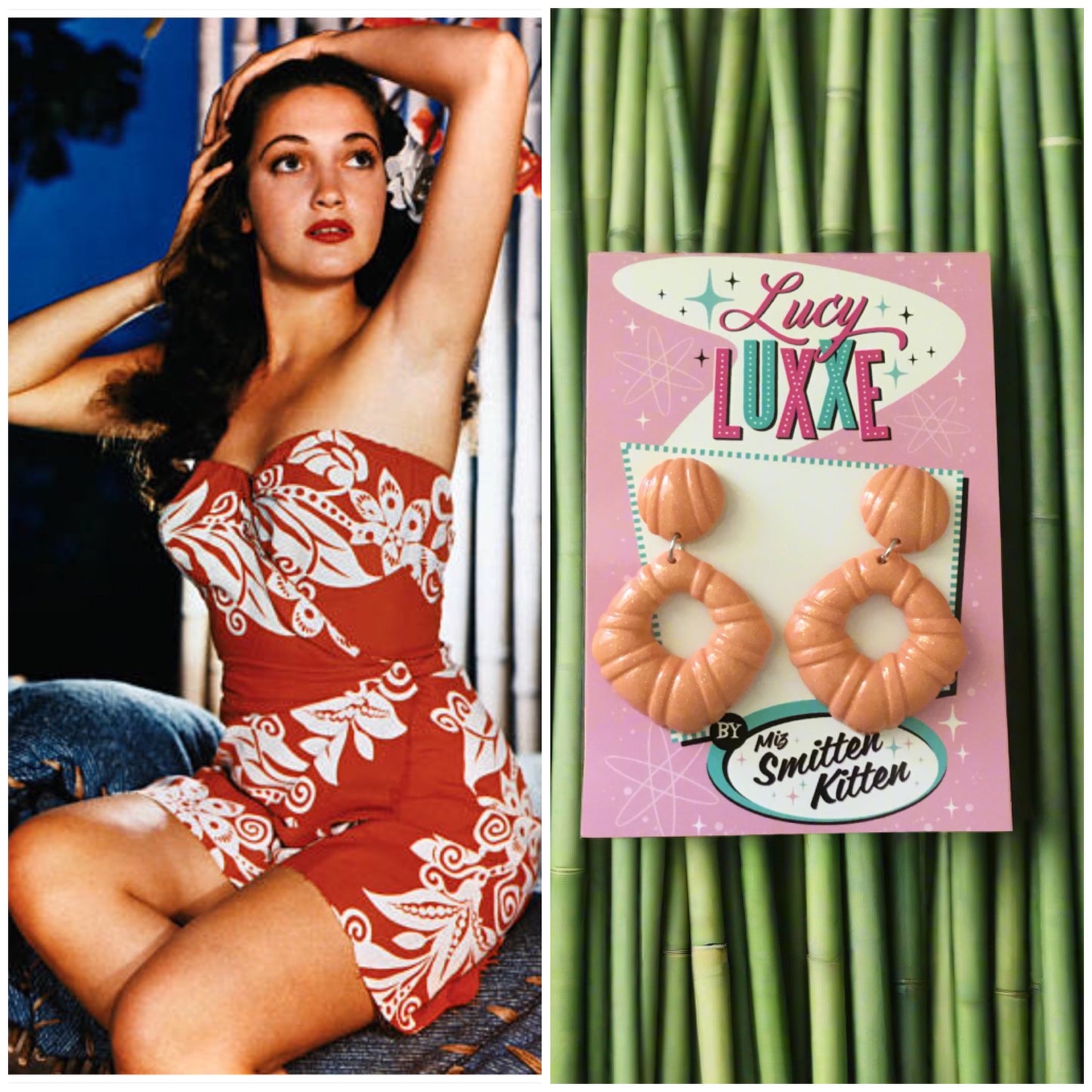 DOROTHY - bamboo style hoop earrings - apricot
