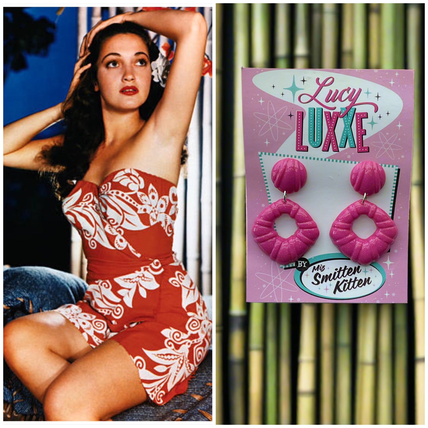 DOROTHY - bamboo style hoop earrings - hot pink