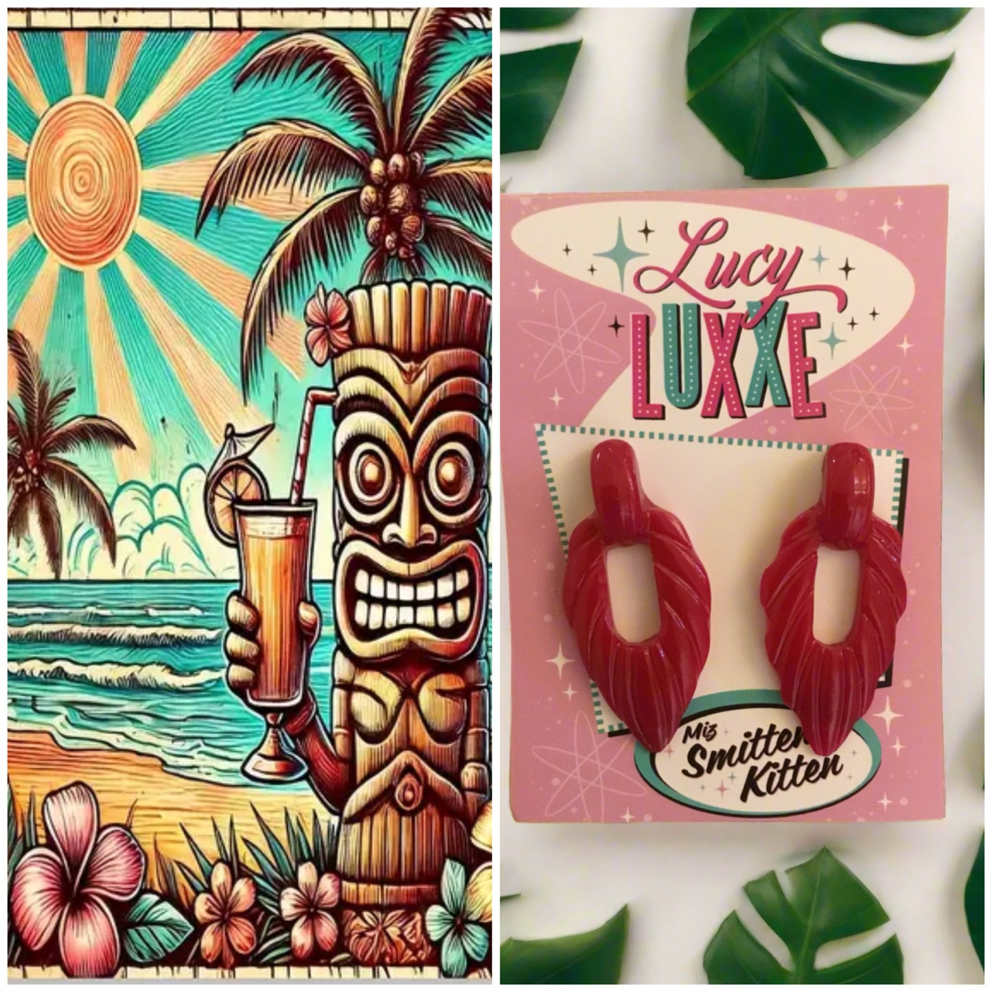 NALANI - tiki lounge earrings - Magenta