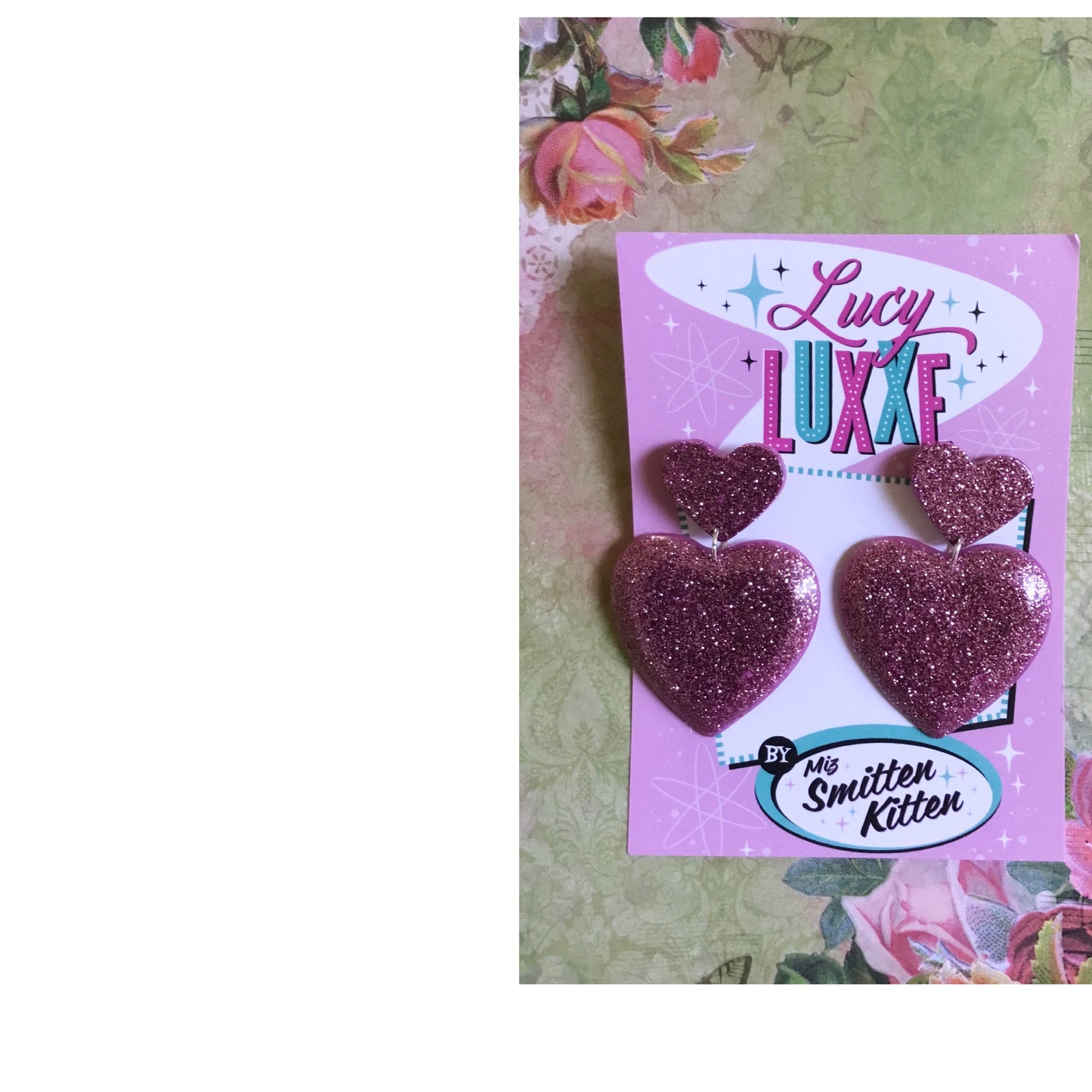 QUEEN OF HEARTS - glitter heart earrings - Pink