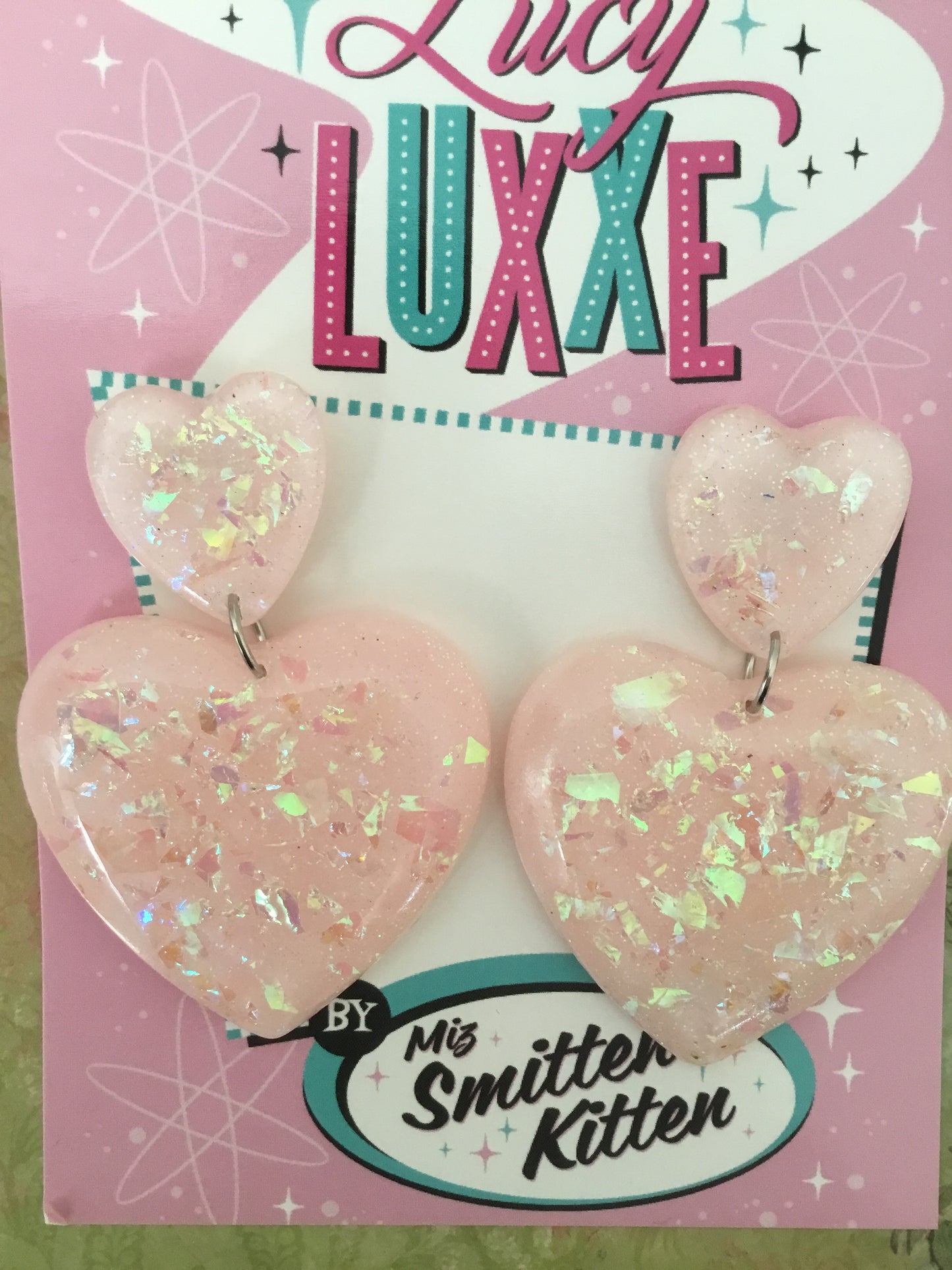 JAYNE - QUEEN OF HEARTS - confetti heart earrings - Baby pink