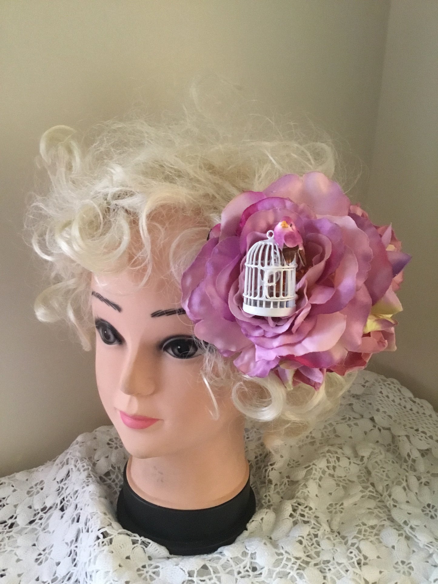REBECCA - large lilac flower cluster - with a birdcage