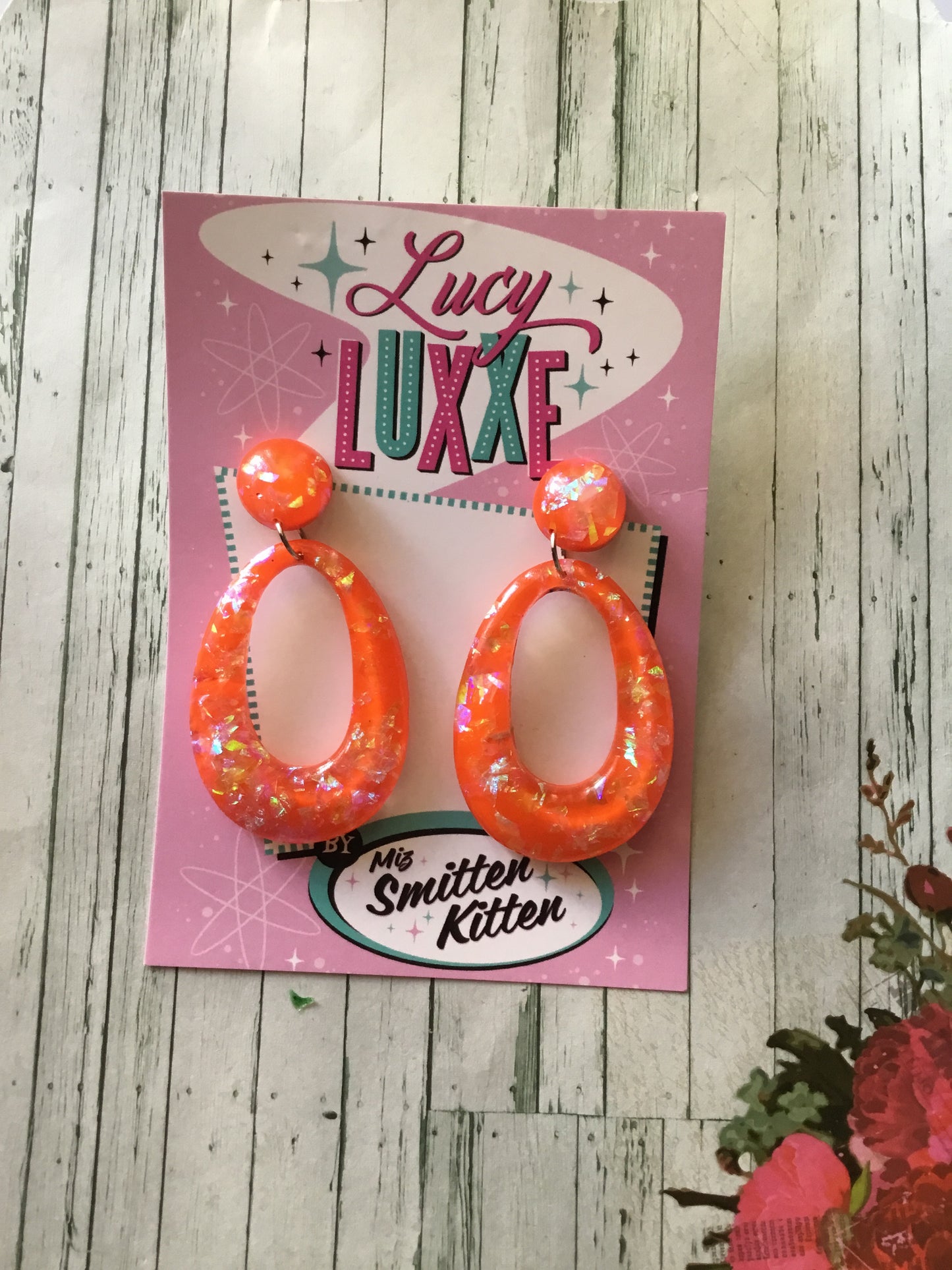 BIG BETTY - orange confetti lucite hoops