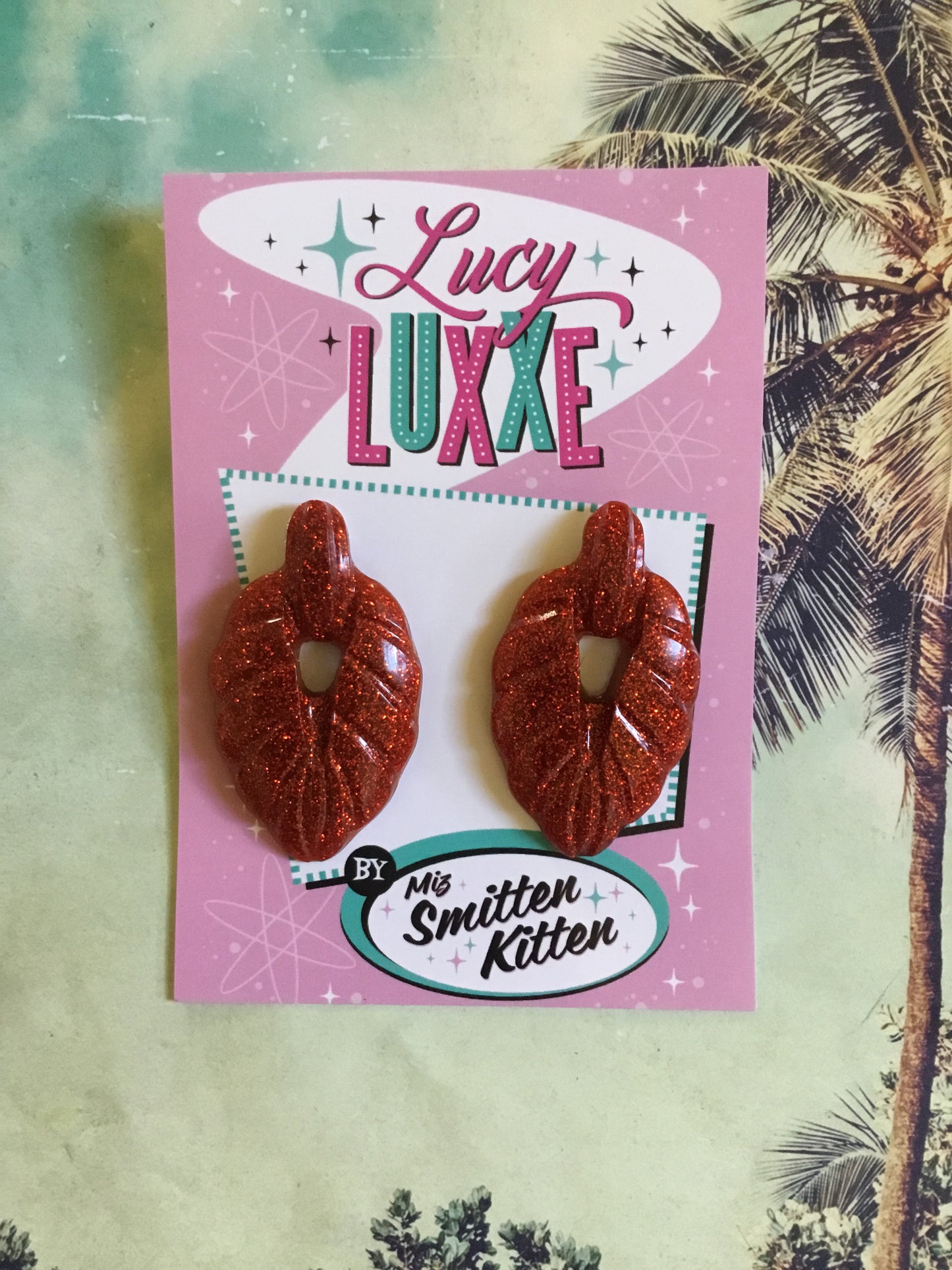 TEIA - tiki lounge earrings - Red glitter