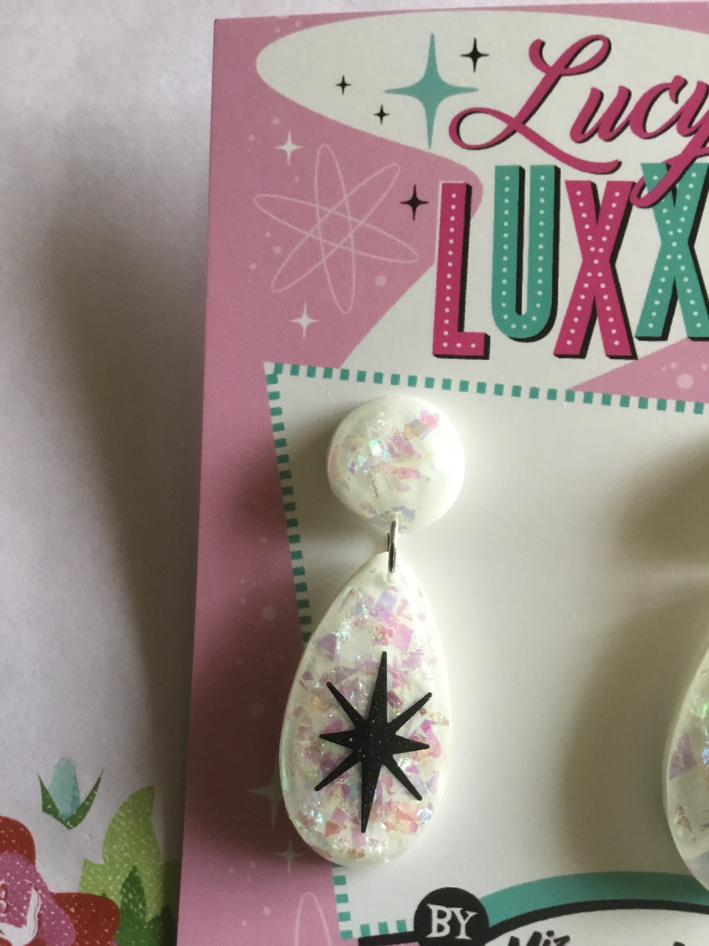 BREE - confetti lucite atomic starburst earrings - white
